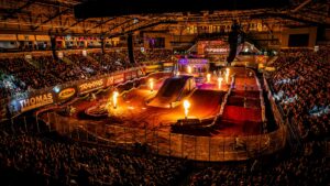 Arenacross indoor motocross arena with the track, crowd and live show production
