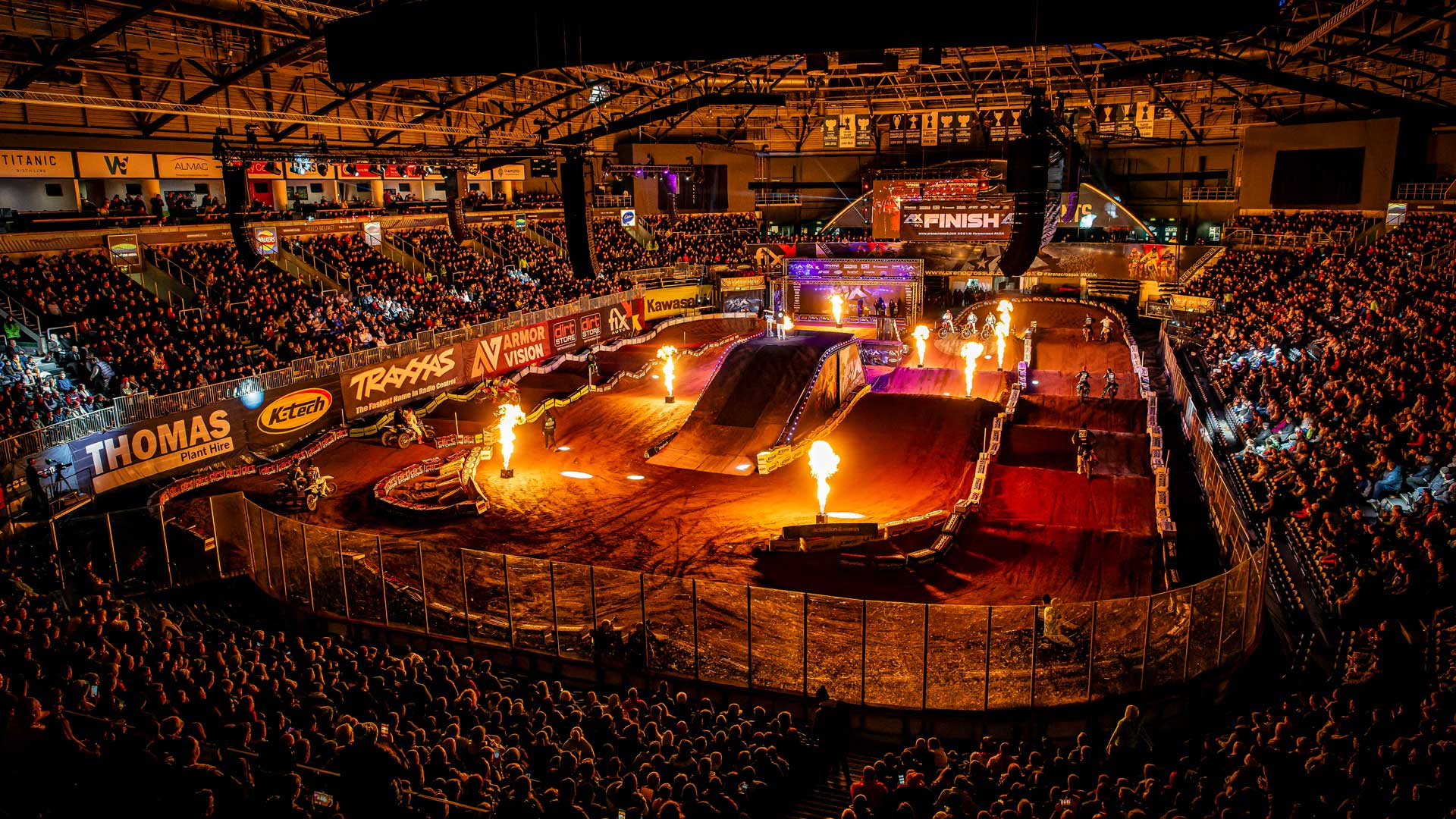Arenacross indoor motocross arena with the track, crowd and live show production