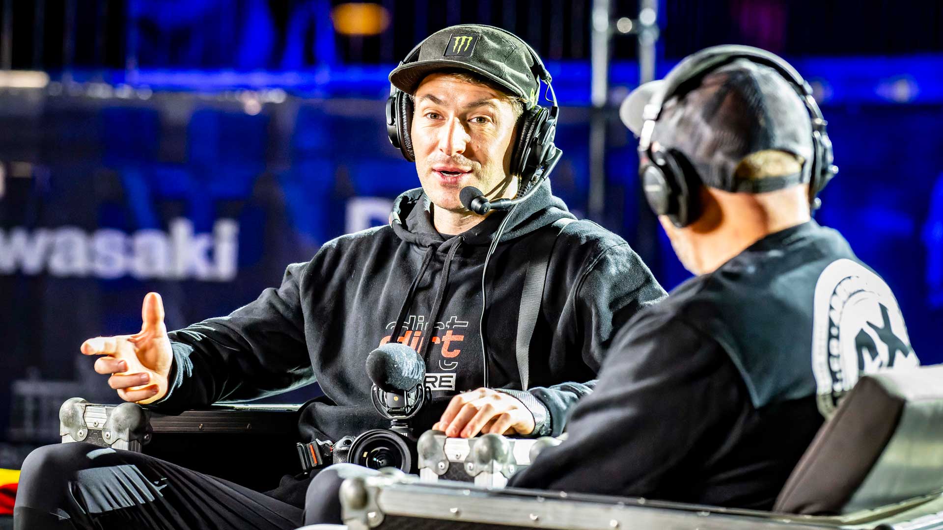 Tommy Searle being interviewed by Jeff Parratt at Arenacross.